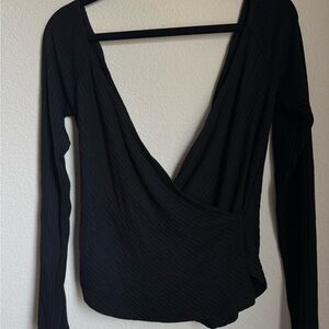 Reformation Black Wrap Blouse